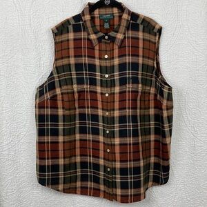 Lauren Ralph Lauren Linen Multicolor Plaid Sleeveless Top sz 3X
